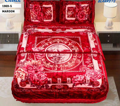 4pcs Embossed Bed Cover Set Double Bed-MAROON-1969