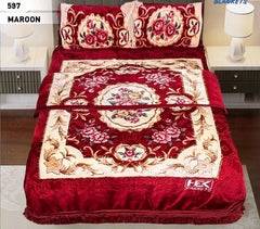 4pcs Embossed Bed Cover Set Double Bed-MAROON-597