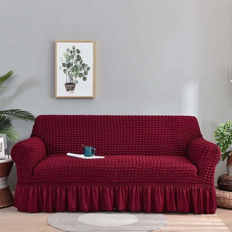 RUFFELED SUR SUCKER TURKISH SOFA COVER-Maroon