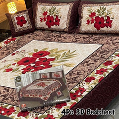 Cotton 4 Piece Double Bed Sheet Set | 3D Panel Bedsheet