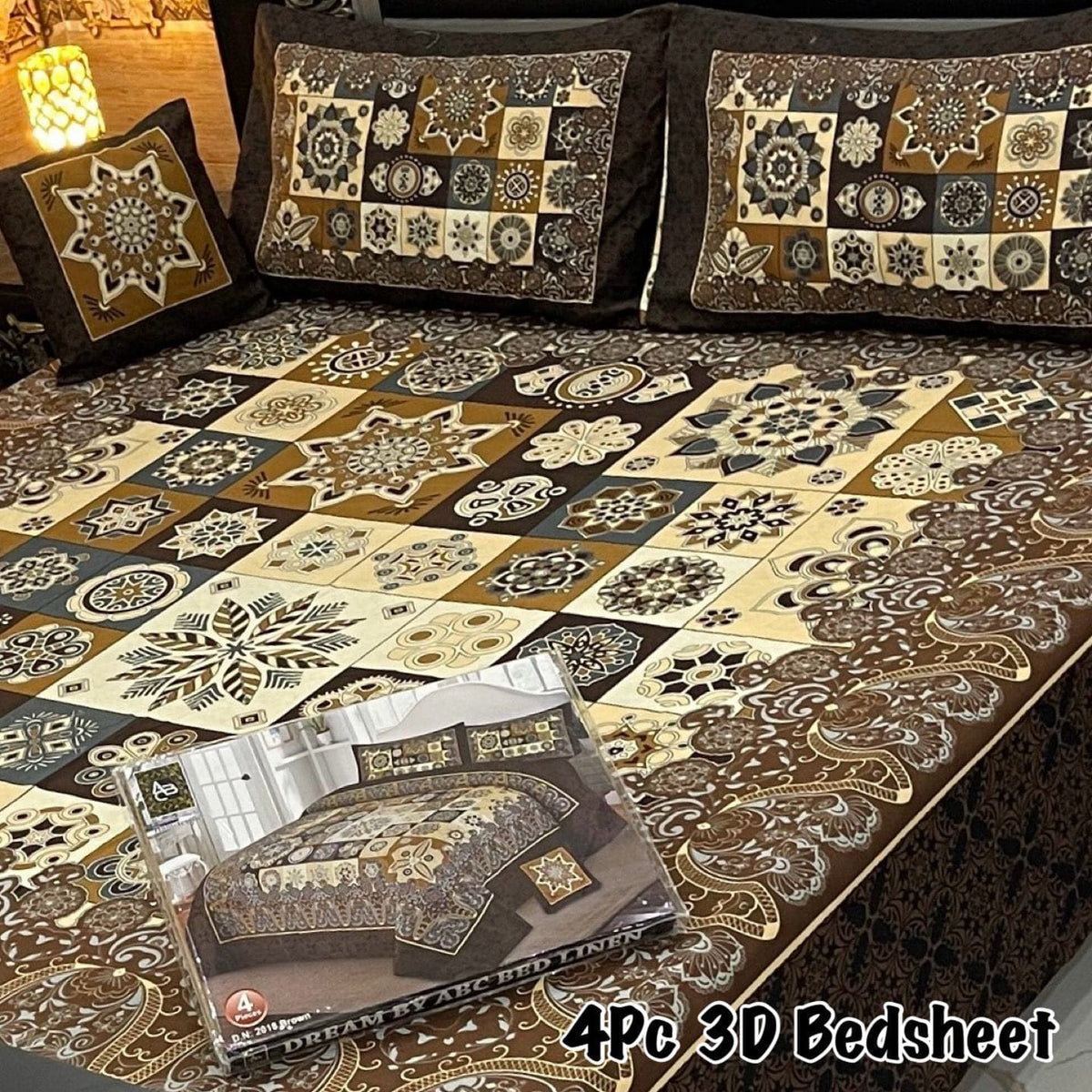 Cotton 4 Piece Double Bed Sheet Set | 3D Panel Bedsheet