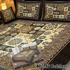 Cotton 4 Piece Double Bed Sheet Set | 3D Panel Bedsheet