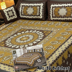 Cotton 4 Piece Double Bed Sheet Set | 3D Panel Bedsheet