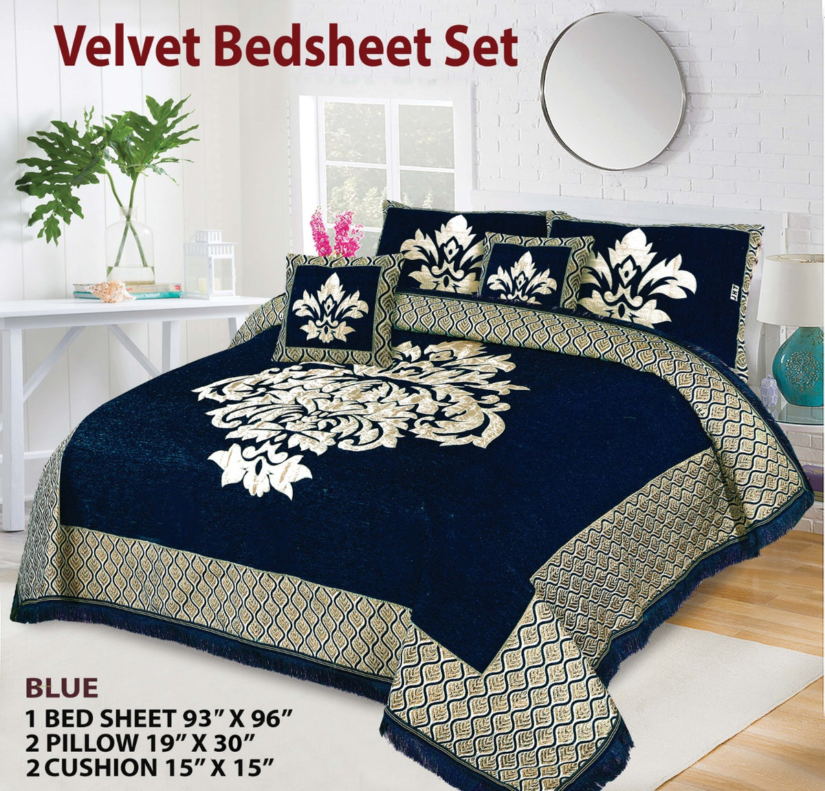 Four Border Jacquard Velvet Bed Sheet 5Pcs Design-520