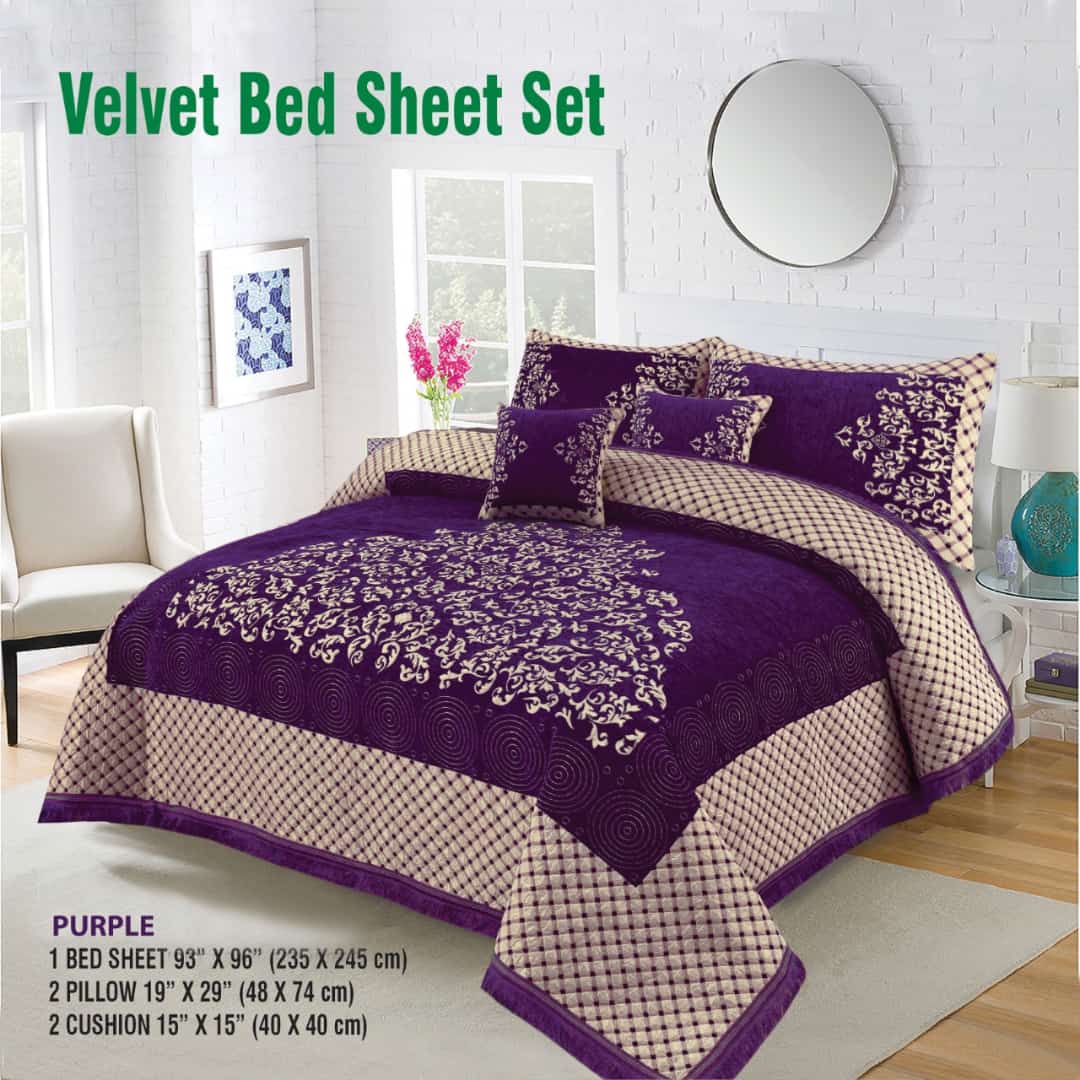 Four Border Jacquard Velvet Bed Sheet 5Pcs Design-527