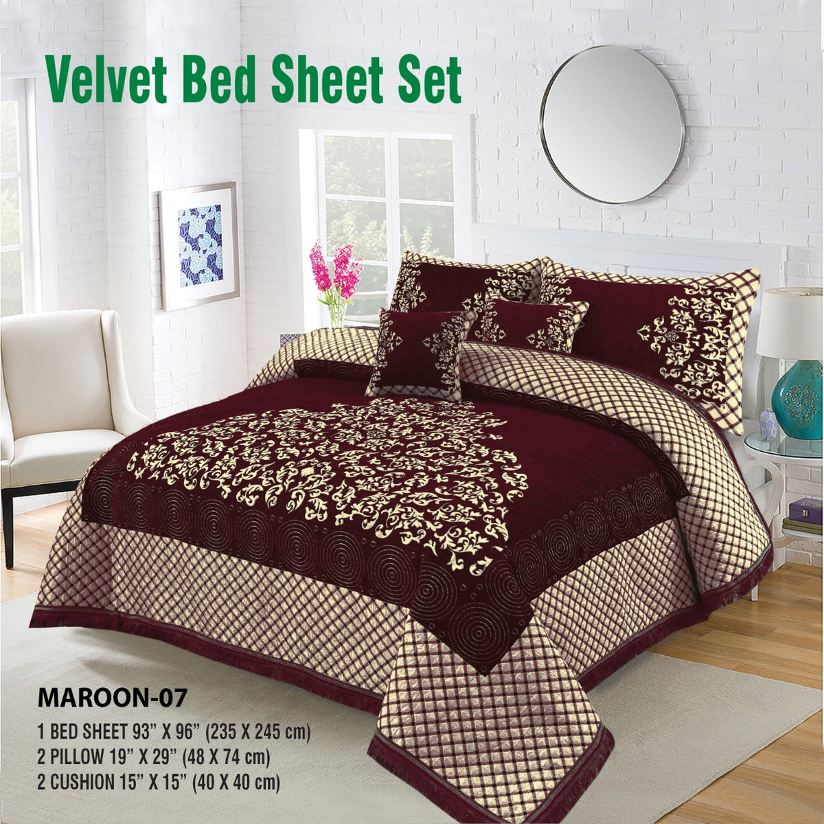 Four Border Jacquard Velvet Bed Sheet 5Pcs Design-528