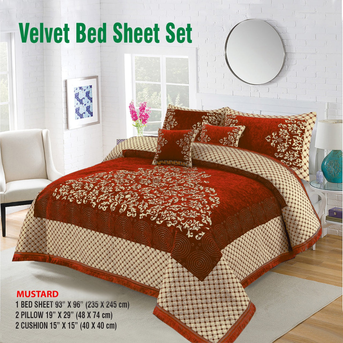 Four Border Jacquard Velvet Bed Sheet 5Pcs Design-529
