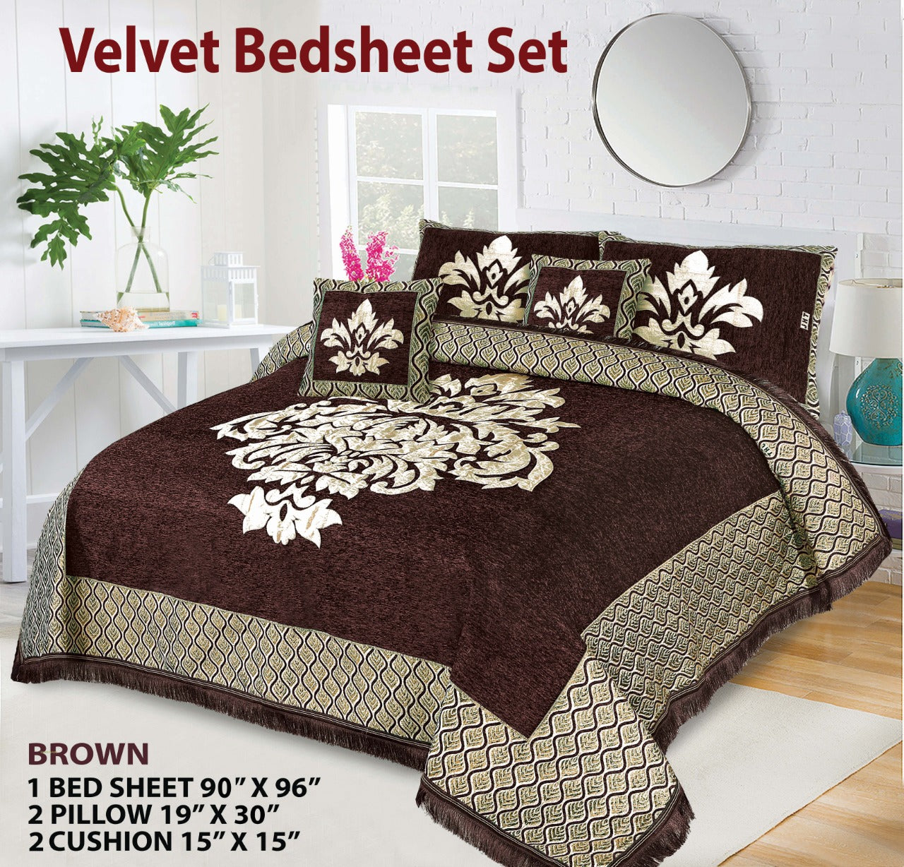 Four Border Jacquard Velvet Bed Sheet 5Pcs Design-522