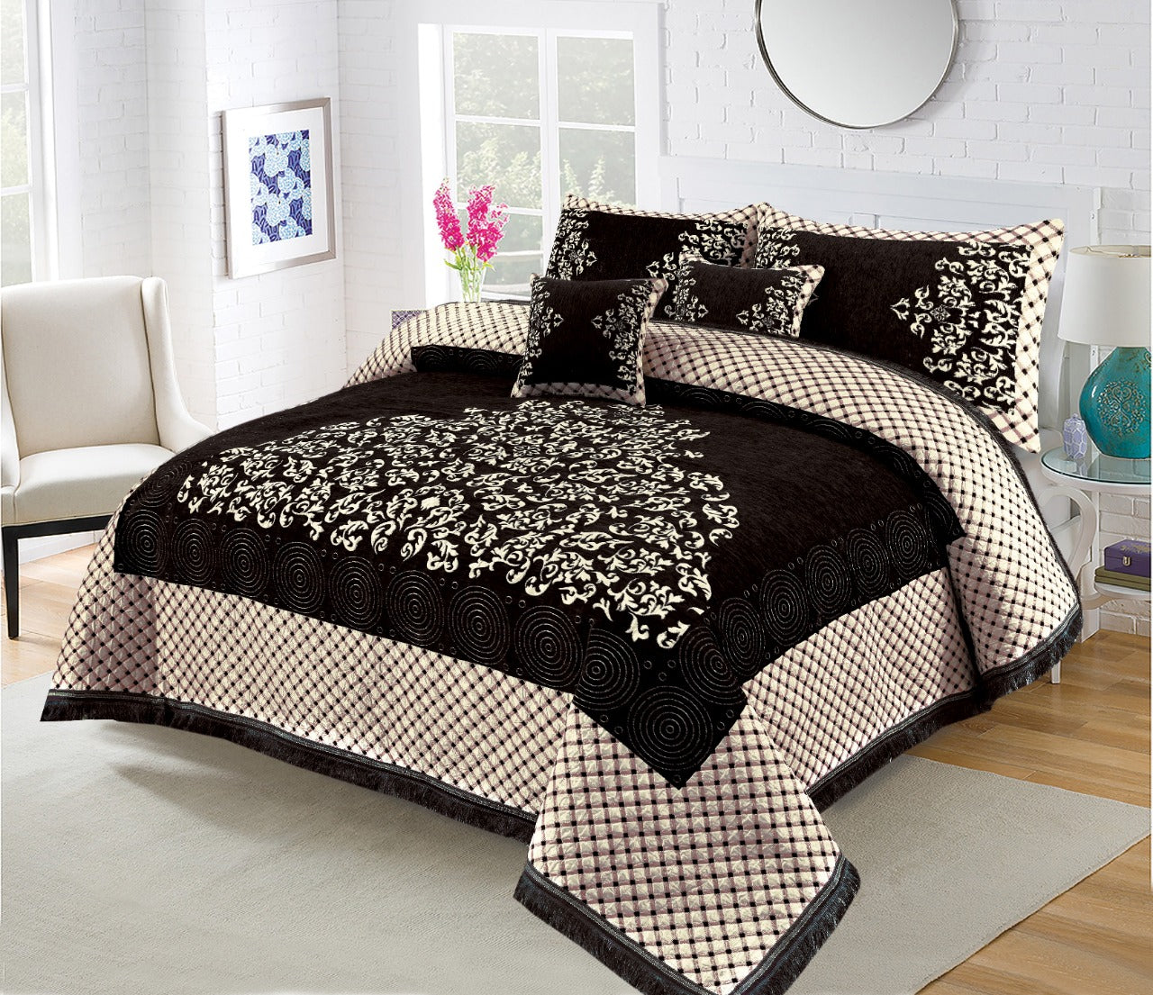 Four Border Jacquard Velvet Bed Sheet 5Pcs Design-525