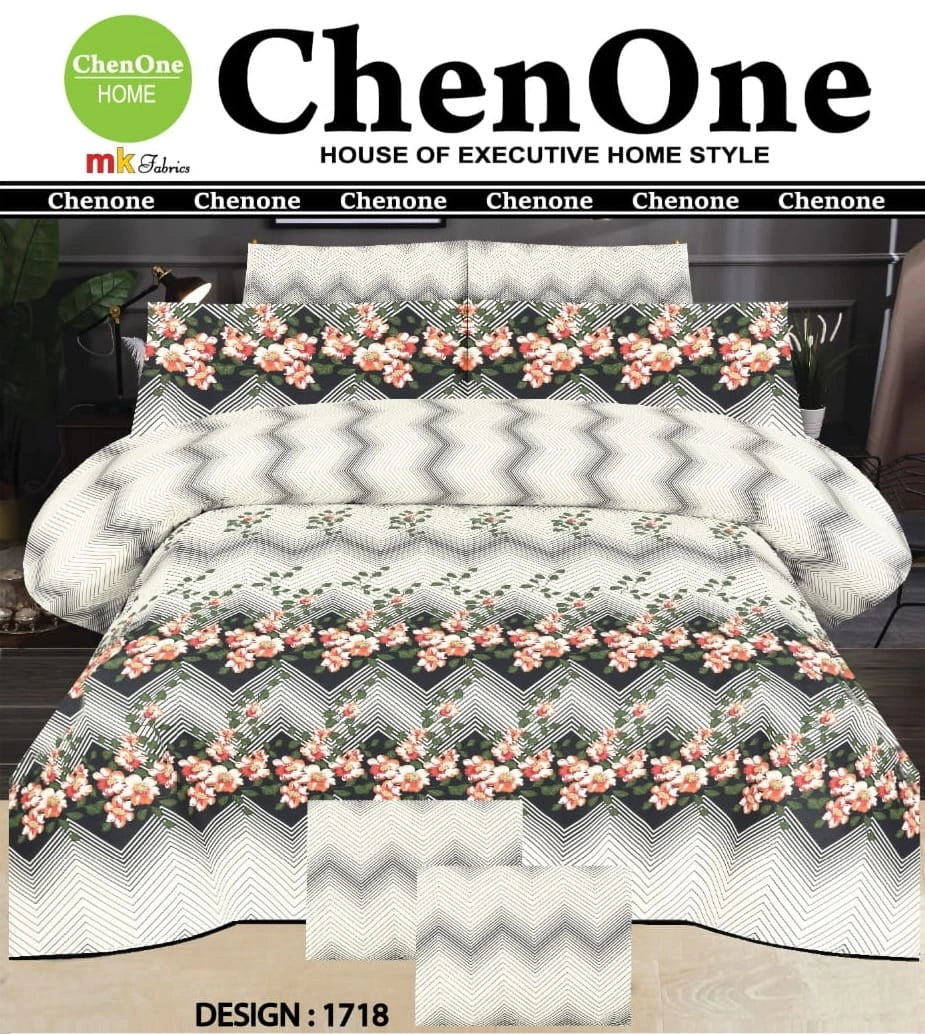 3 PCs Bed Sheet | Double Bed | King Size | Box Pack | Design-1718
