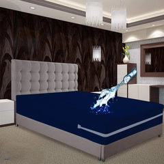 Waterproof mattress cover zipper style 6 sided-Navy Blue-MPZ-622