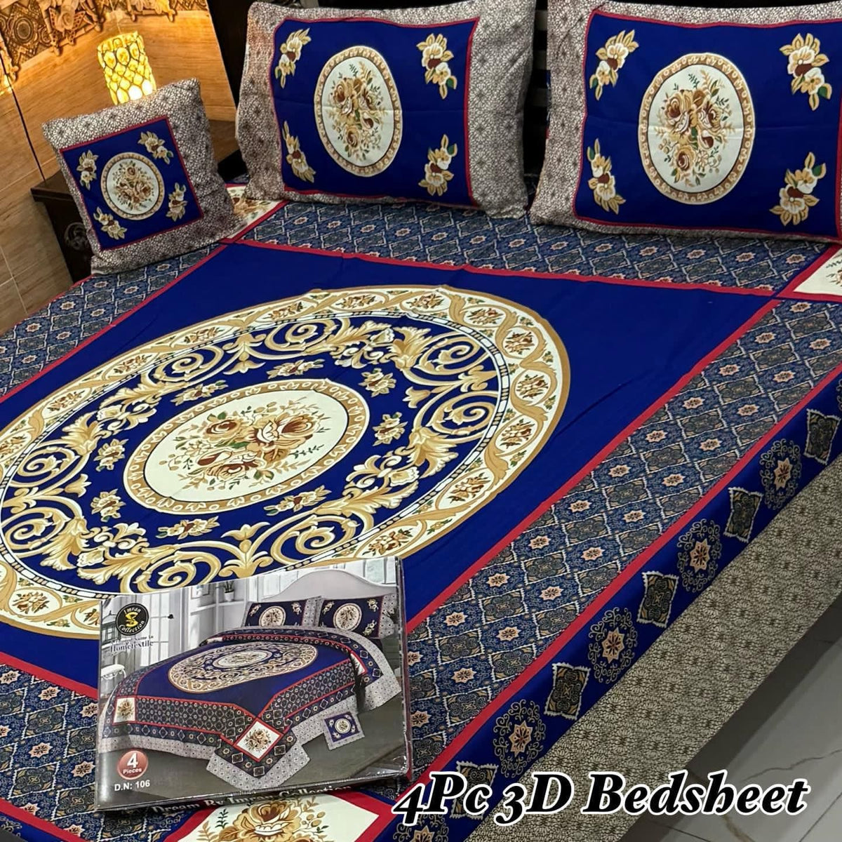 Cotton 4 Piece Double Bed Sheet Set | 3D Panel Bedsheet