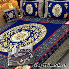 Cotton 4 Piece Double Bed Sheet Set | 3D Panel Bedsheet