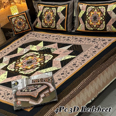 Cotton 4 Piece Double Bed Sheet Set | 3D Panel Bedsheet