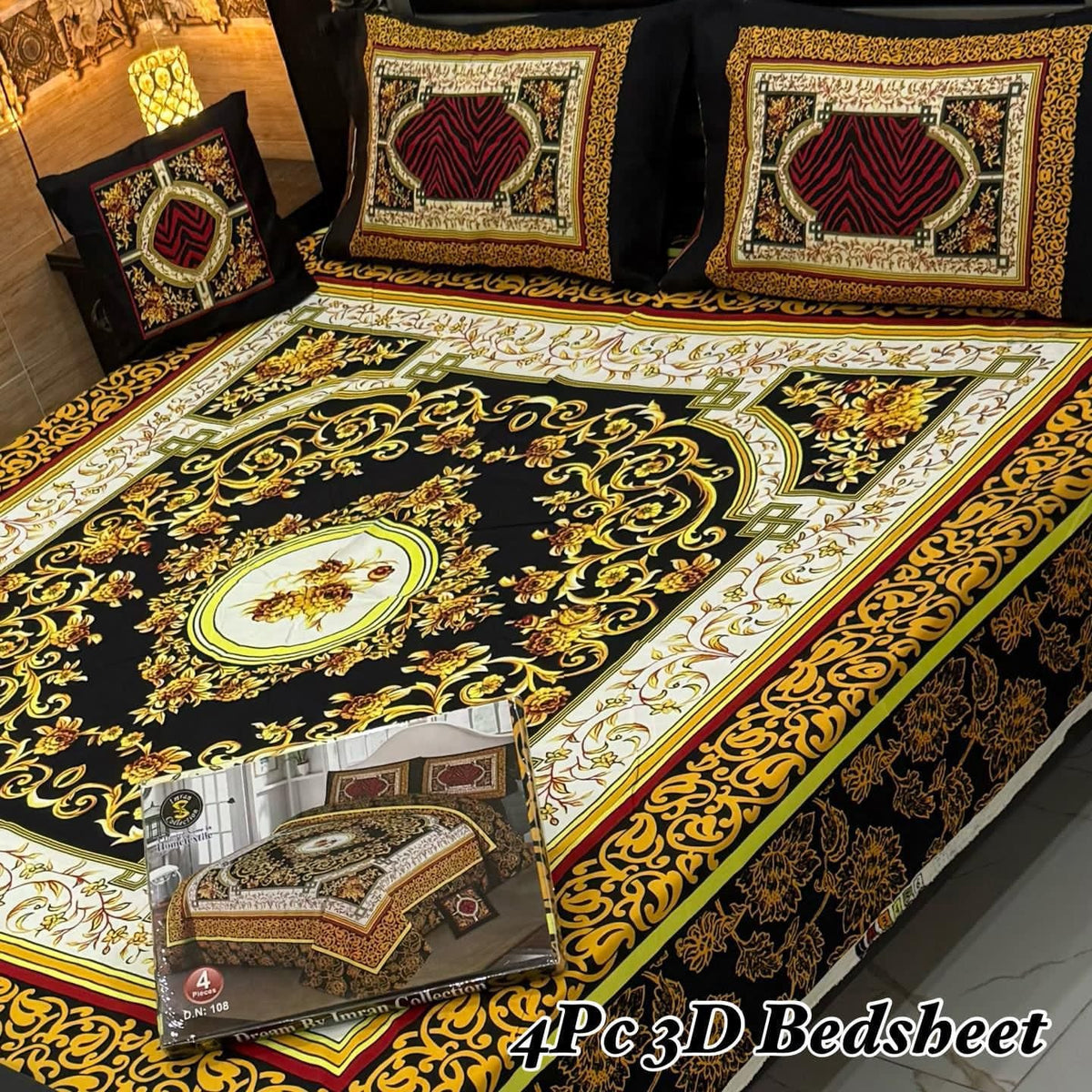 Cotton 4 Piece Double Bed Sheet Set | 3D Panel Bedsheet