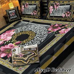 Cotton 4 Piece Double Bed Sheet Set | 3D Panel Bedsheet
