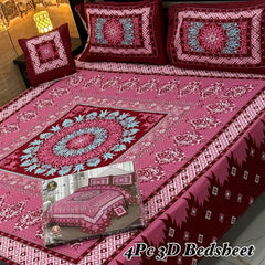 Cotton 4 Piece Double Bed Sheet Set | 3D Panel Bedsheet