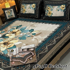 Cotton 4 Piece Double Bed Sheet Set | 3D Panel Bedsheet