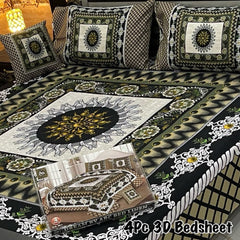 Cotton 4 Piece Double Bed Sheet Set | 3D Panel Bedsheet
