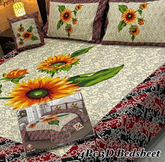 Cotton 4 Piece Double Bed Sheet Set | 3D Panel Bedsheet