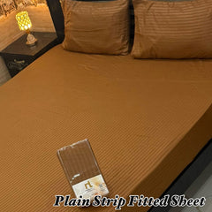 3Pc Fitted Sheet Micro Strip-Camel