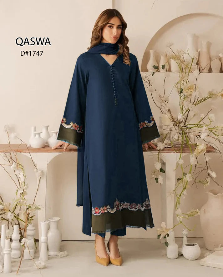 3 PIECE UNSTITCHED LAWN SUIT COLLECTION 2025 (QASWA) Design-#17