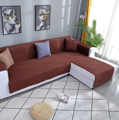 Quilted Cotton L-Shape Sofa Cover-Brown