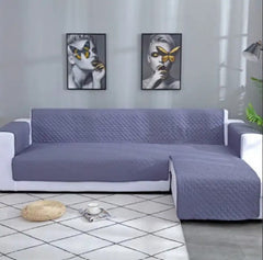 Quilted Cotton L-Shape Sofa Cover-Grey