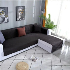Quilted Cotton L-Shape Sofa Cover-Black
