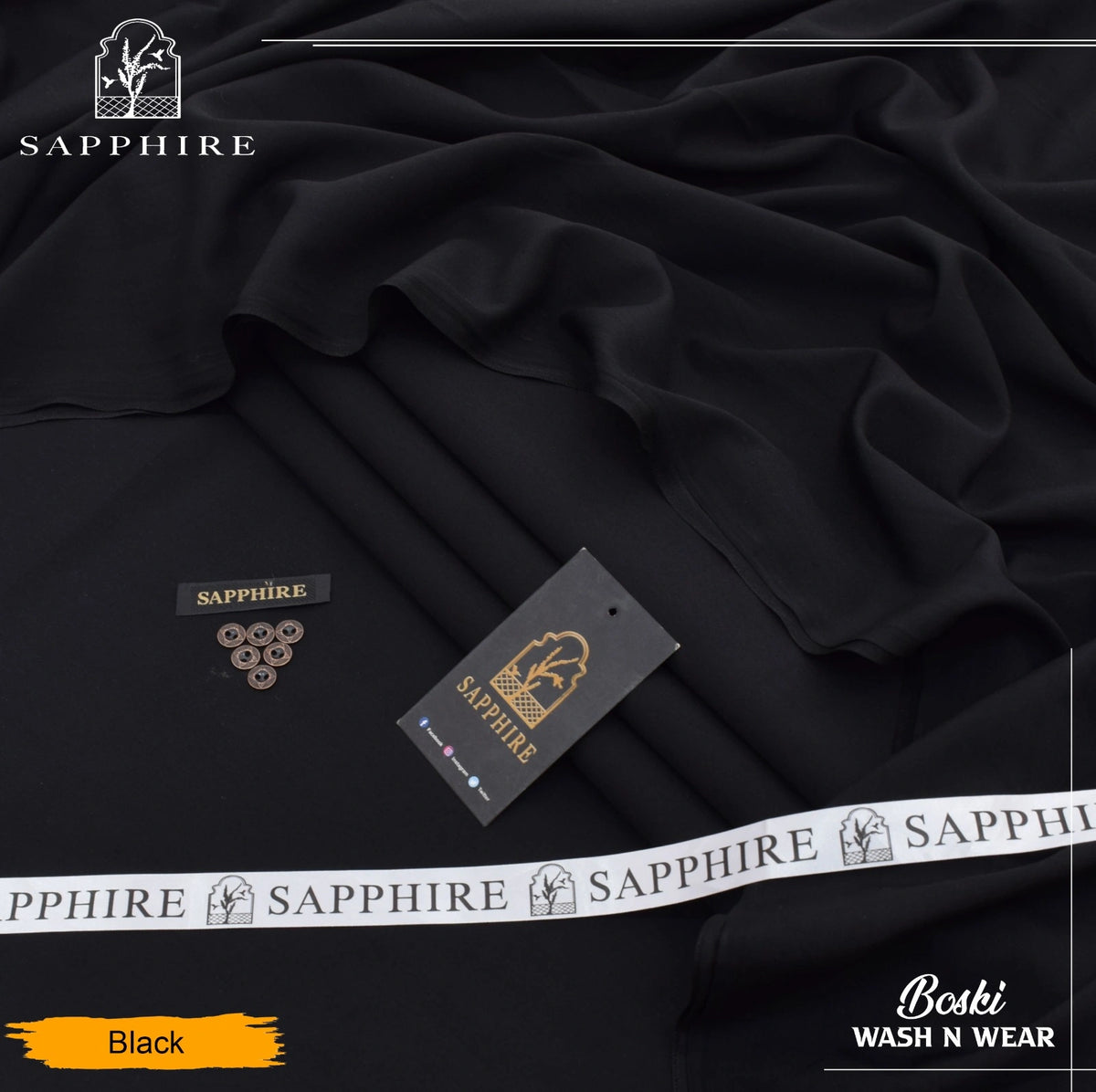 Premium Unstitched 4 Seasons imported Boski-Black