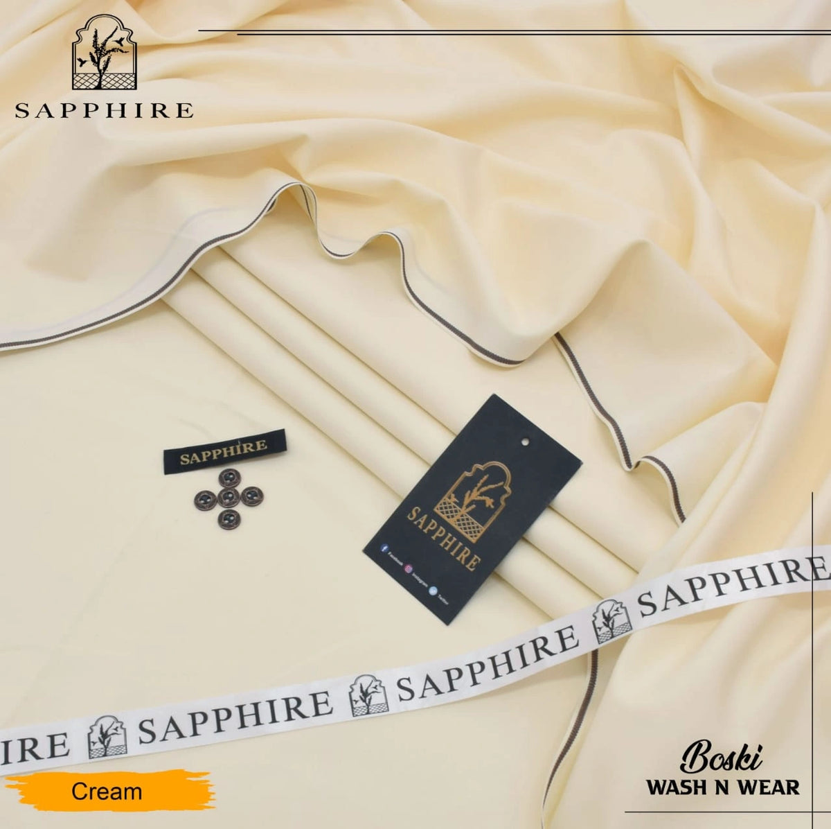 Premium Unstitched 4 Seasons imported Boski-Cream