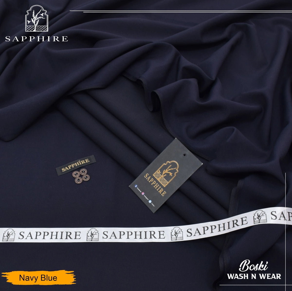 Premium Unstitched 4 Seasons imported Boski-Navy Blaue