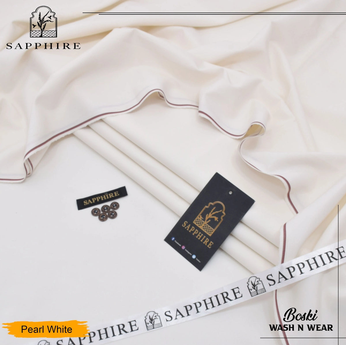 Premium Unstitched 4 Seasons imported Boski-Pearl White