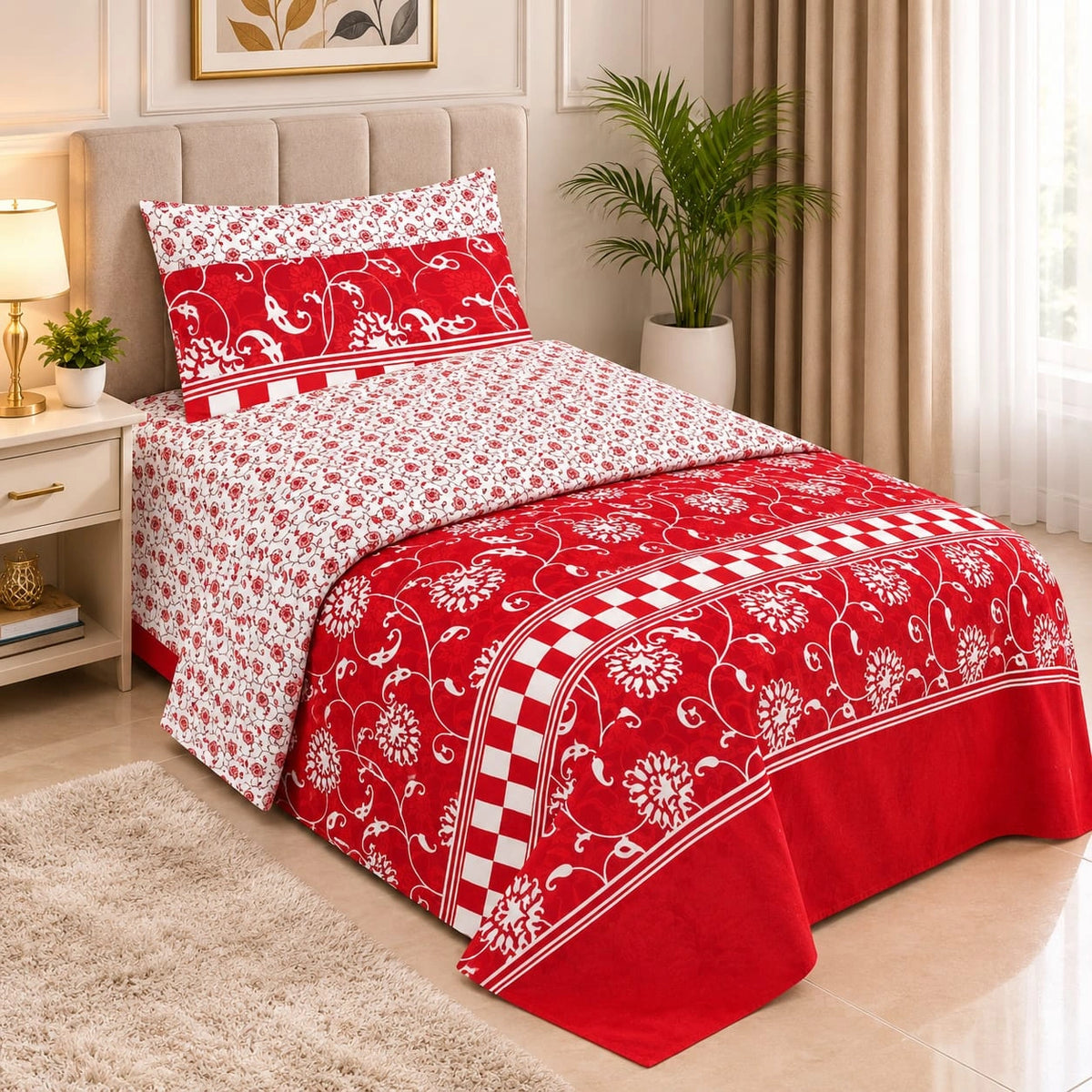 Single Bed Sheet Pair (Set) Pure Cotton-Design-1002