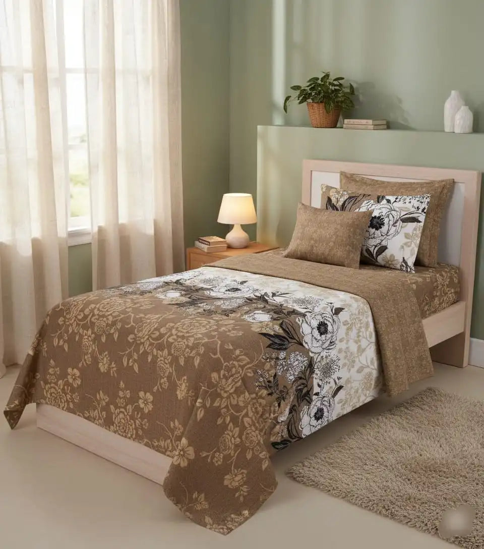 Single Bed Sheet Pair (Set) Pure Cotton-Design-1005