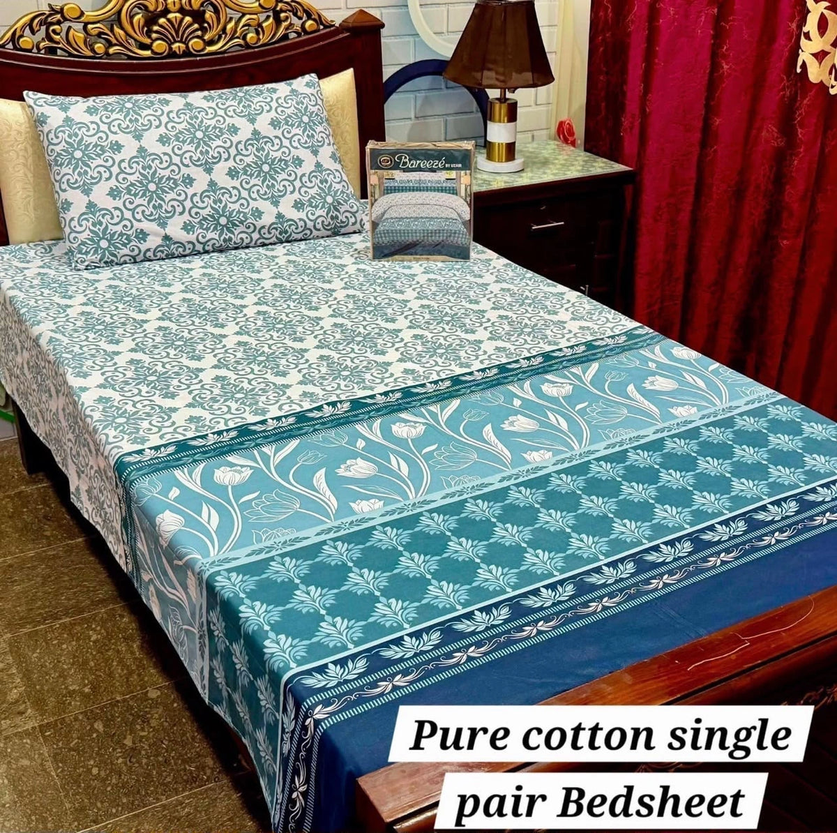Single Bed Sheet Pair (Set) Pure Cotton-Design-1005
