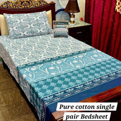 Single Bed Sheet Pair (Set) Pure Cotton-Design-1005