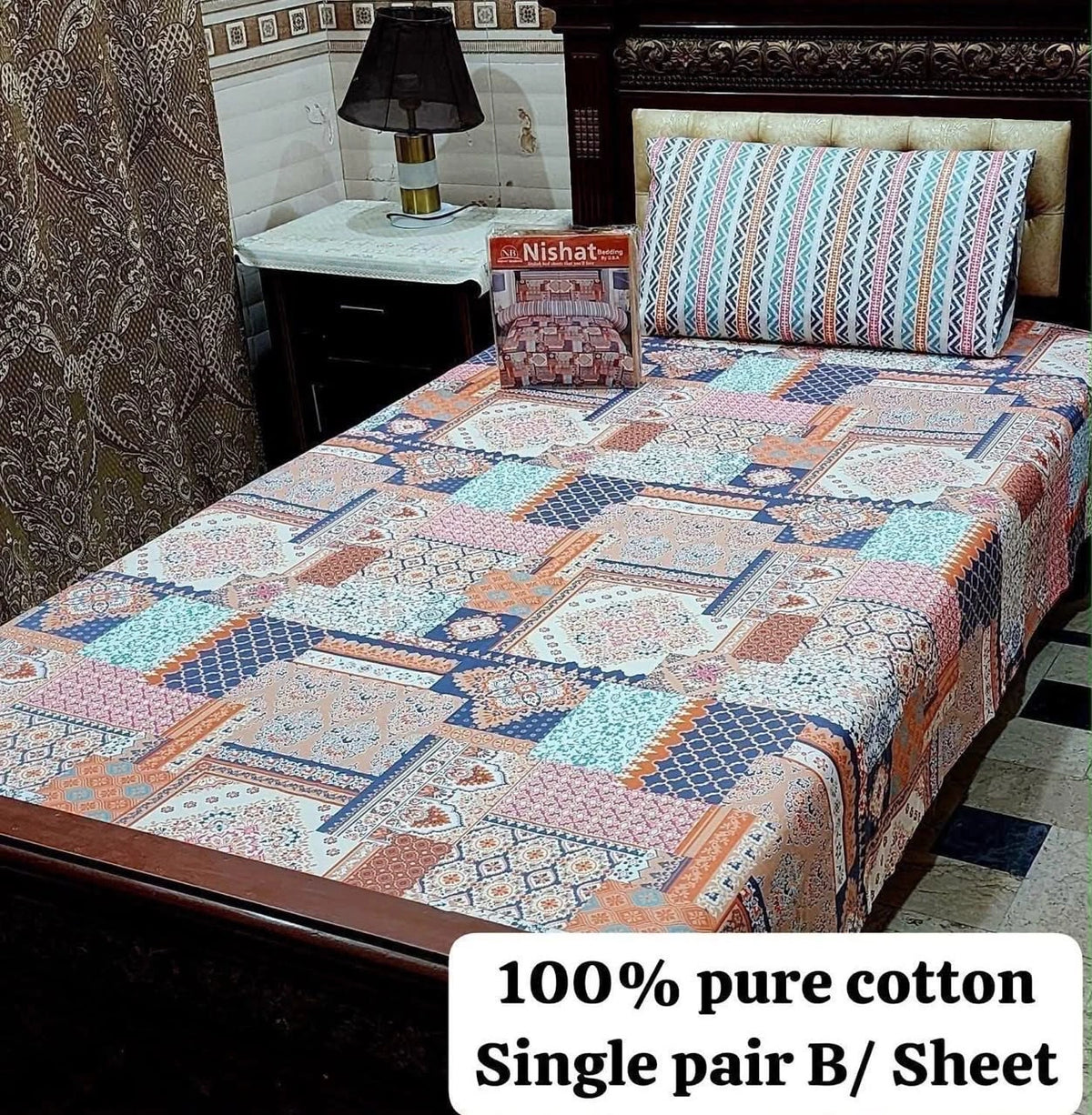 Single Bed Sheet Pair (Set) Pure Cotton-Design-1705