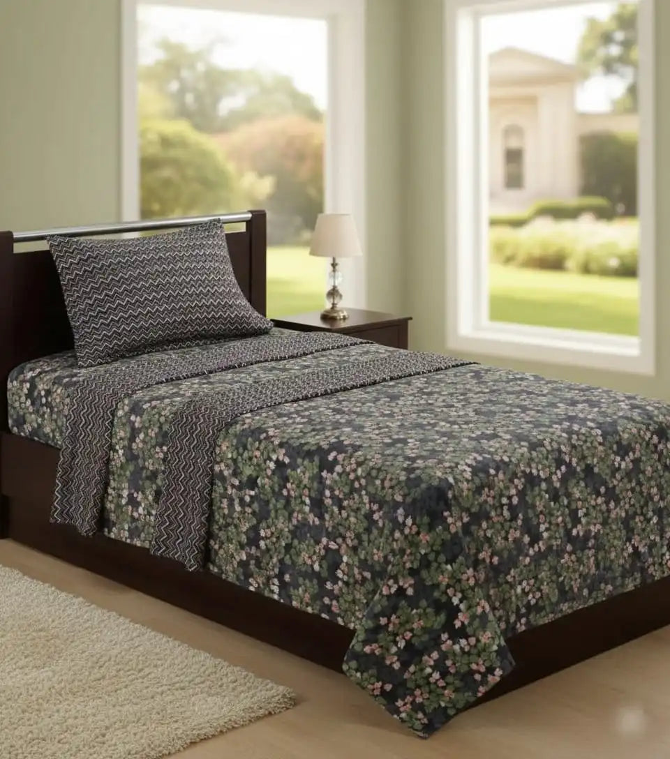 Single Bed Sheet Pair (Set) Pure Cotton-Design-1707