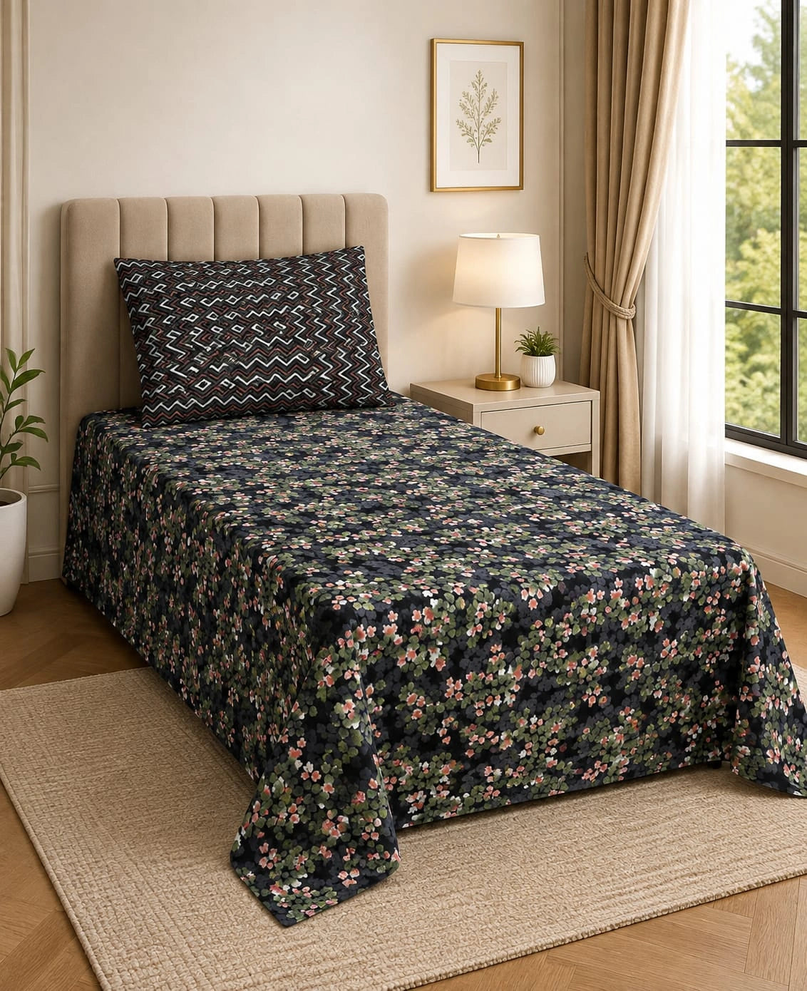 Single Bed Sheet Pair (Set) Pure Cotton-Design-1707
