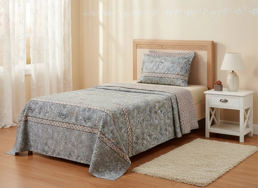 Single Bed Sheet Pair (Set) Pure Cotton-Design-1702