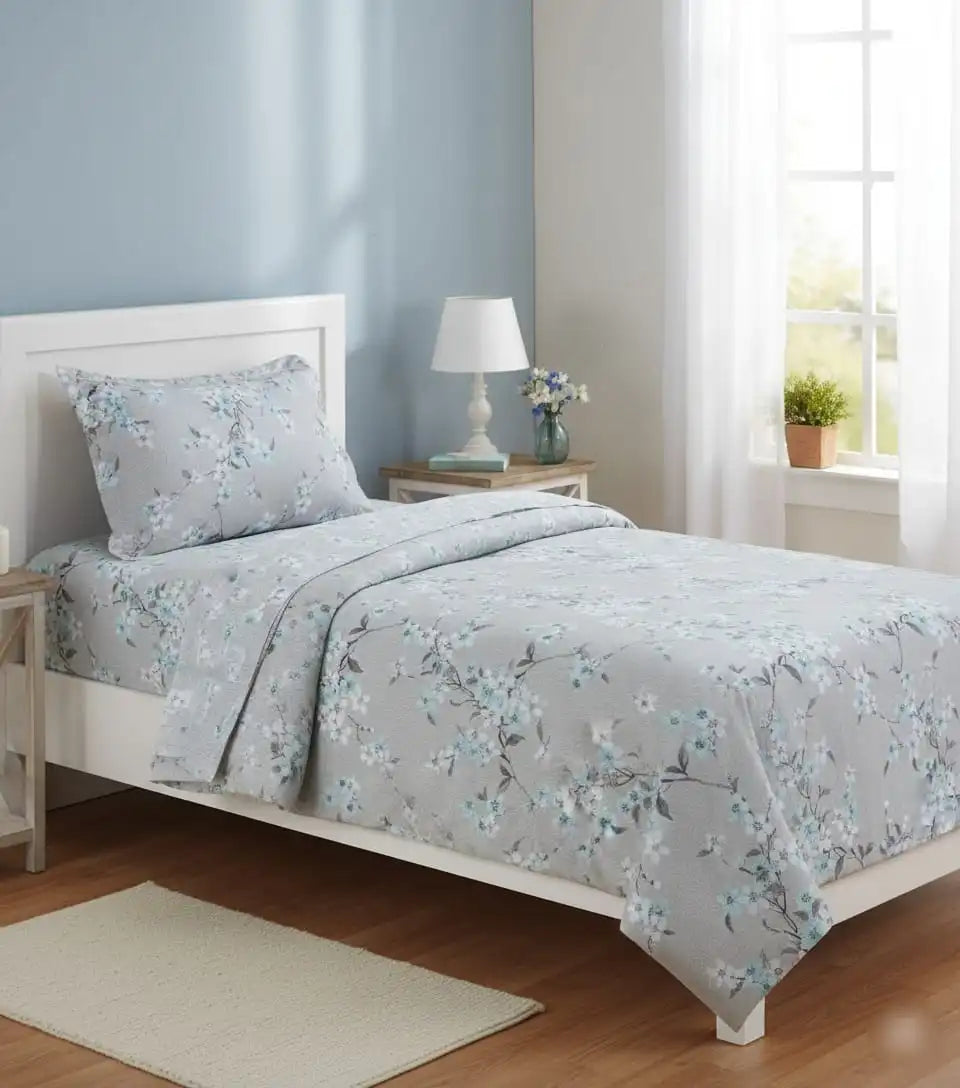 Single Bed Sheet Pair (Set) Pure Cotton-Design-3001