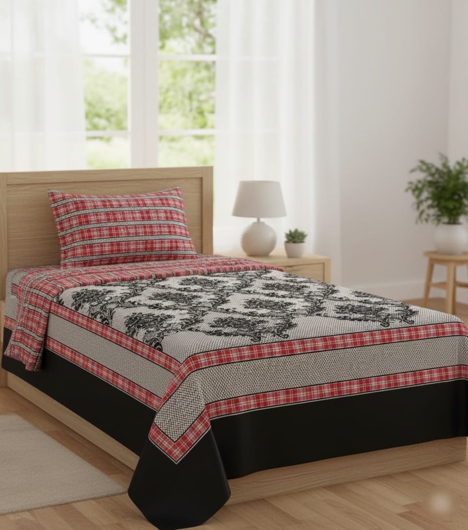 Single Bed Sheet Pair (Set) Pure Cotton-Design-304