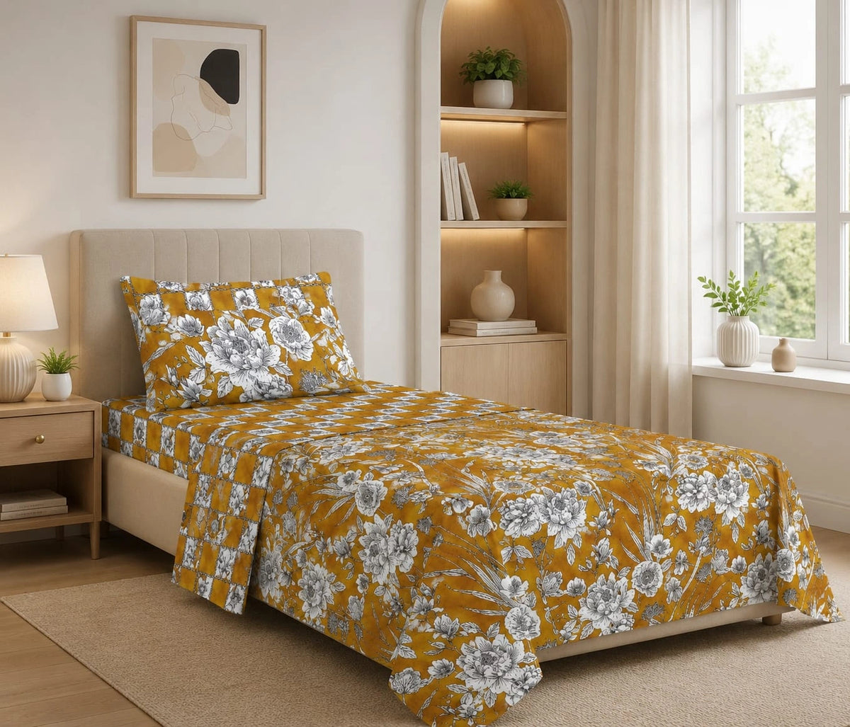 Single Bed Sheet Pair (Set) Pure Cotton-Design-788