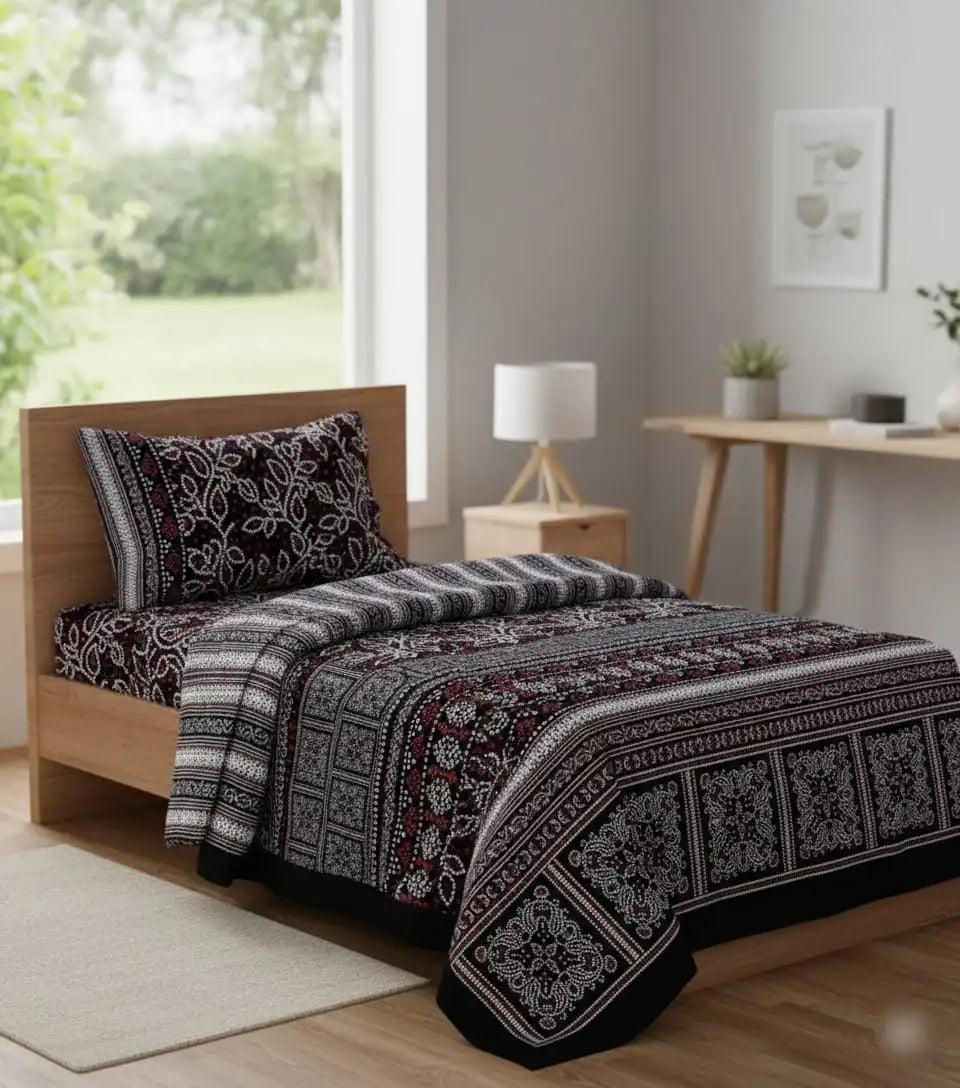 Single Bed Sheet Pair (Set) Pure Cotton-Design-796