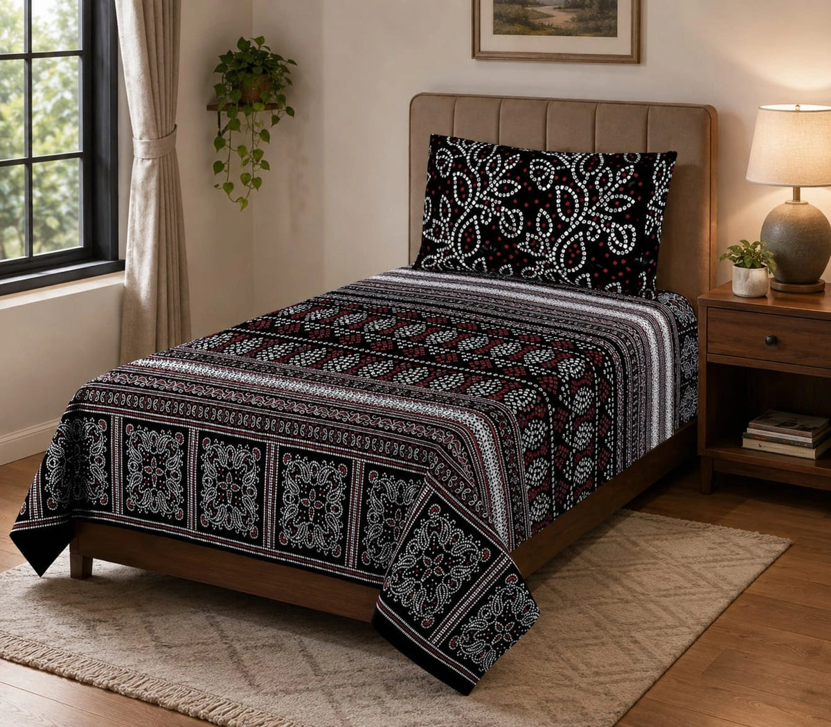 Single Bed Sheet Pair (Set) Pure Cotton-Design-796