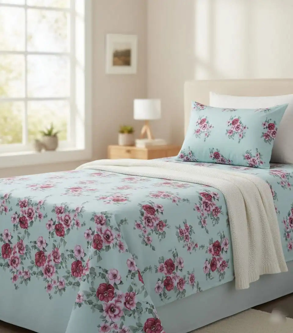 Single Bed Sheet Pair (Set) Pure Cotton-Design-808