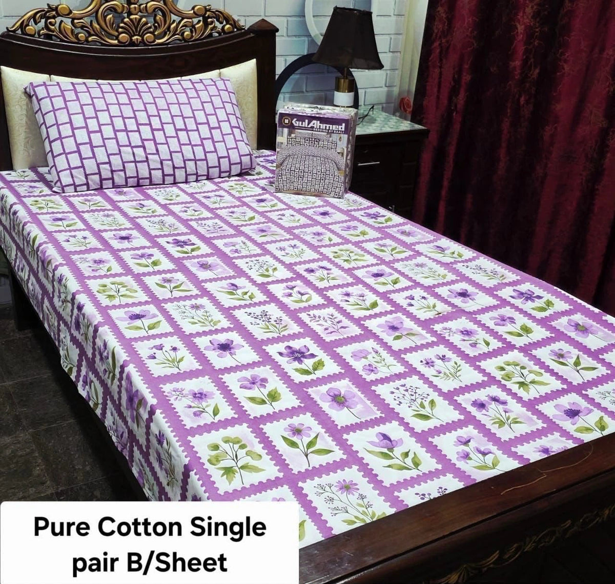 Single Bed Sheet Pair (Set) Pure Cotton-Design-808