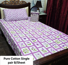 Single Bed Sheet Pair (Set) Pure Cotton-Design-808