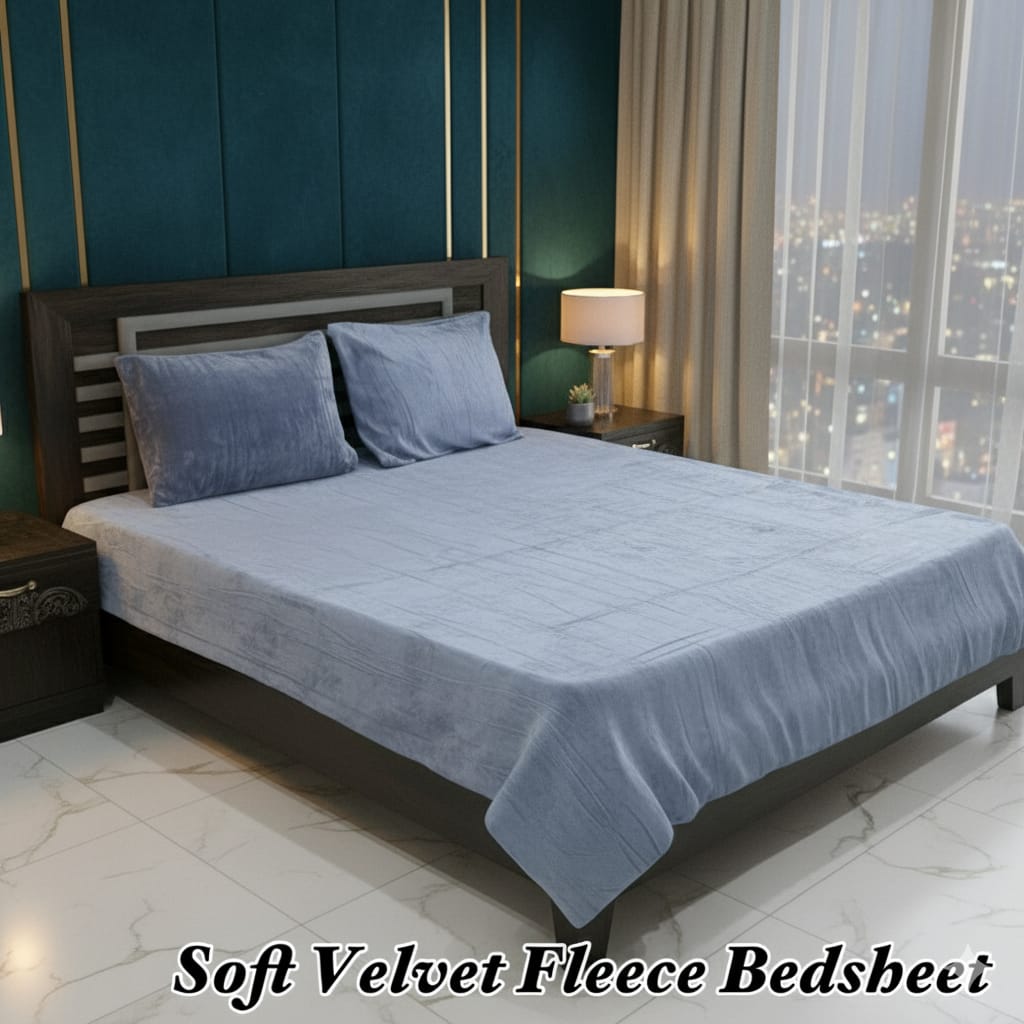 Soft Velvet Fleece Bedsheet-Light Gray